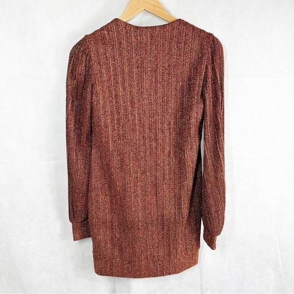 PatBo Lurex Embellished Deep V Neck Tunic Mini Dress Size XS Copper - Picture 4 of 15